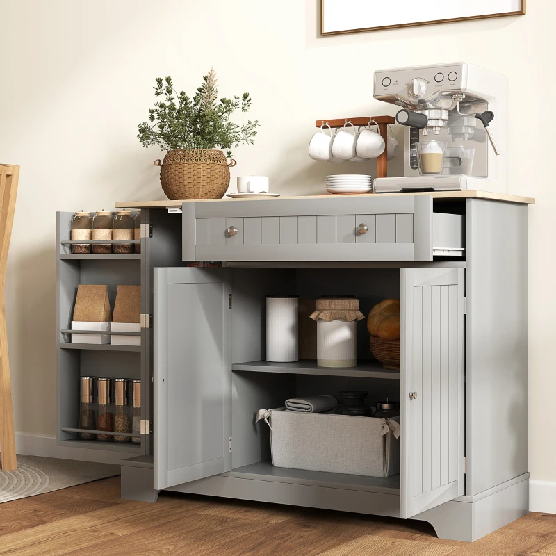 HOMCOM Modern Sideboard Cabinet, 41" Kitchen Buffet Cabinet with Drawer, Adjustable Shelf, 3 Doors for Dining Room, Gray
