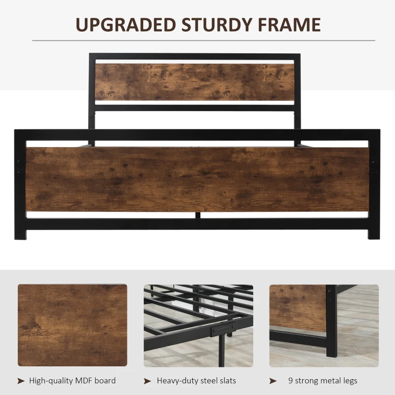 HOMCOM Queen Bed Frame with Headboard & Footboard, Strong Metal Slat Support Bed Frame w/ Underbed Storage Space, No Box Spring Needed, 63''x82''x40.5''