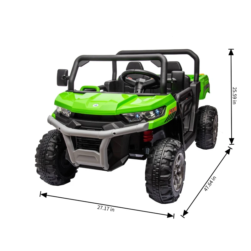 24V 2-Seater Ride On Truck with Dump Bed and Shovel, Non-Slip Tires, Electric UTV with Remote Control for Kids Ages 3-8, Green