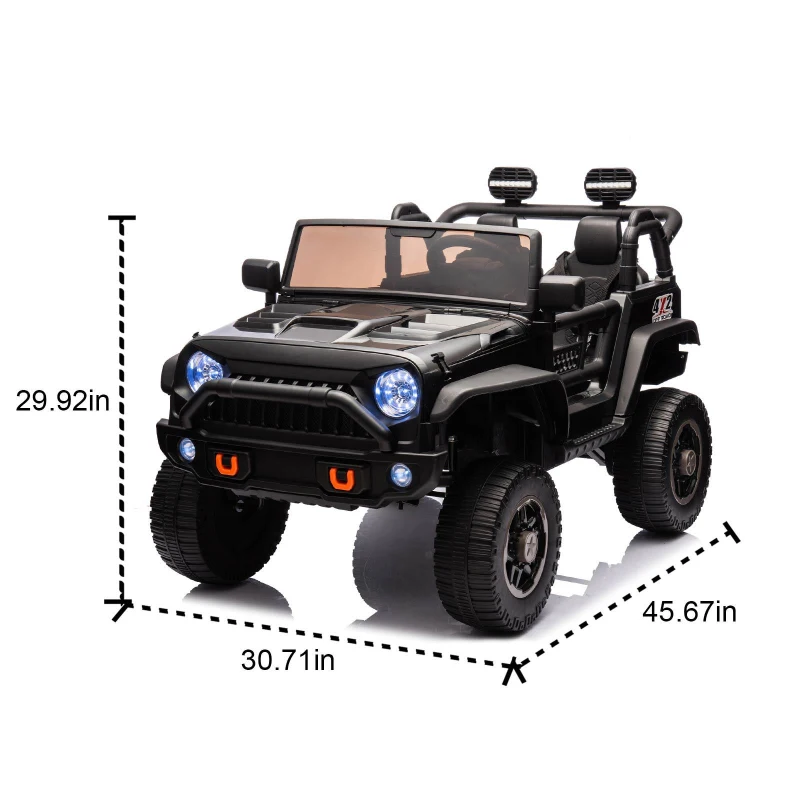 24V Parent Control 2-Seater Kids Ride On Truck with 200W Motors, Ride on Toys with LED Lights, MP3, Bluetooth, for Kids Aged 3+, Black