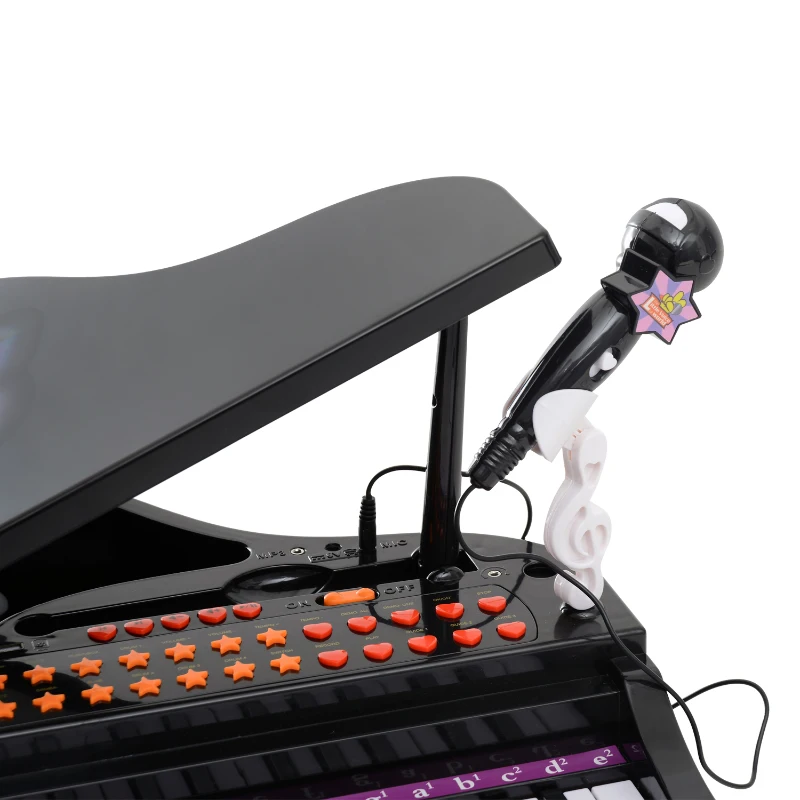 Qaba Mini Electronic Musical Piano 37 Key Keyboard Multifunction Kids Toy with Microphone Stool (Black)