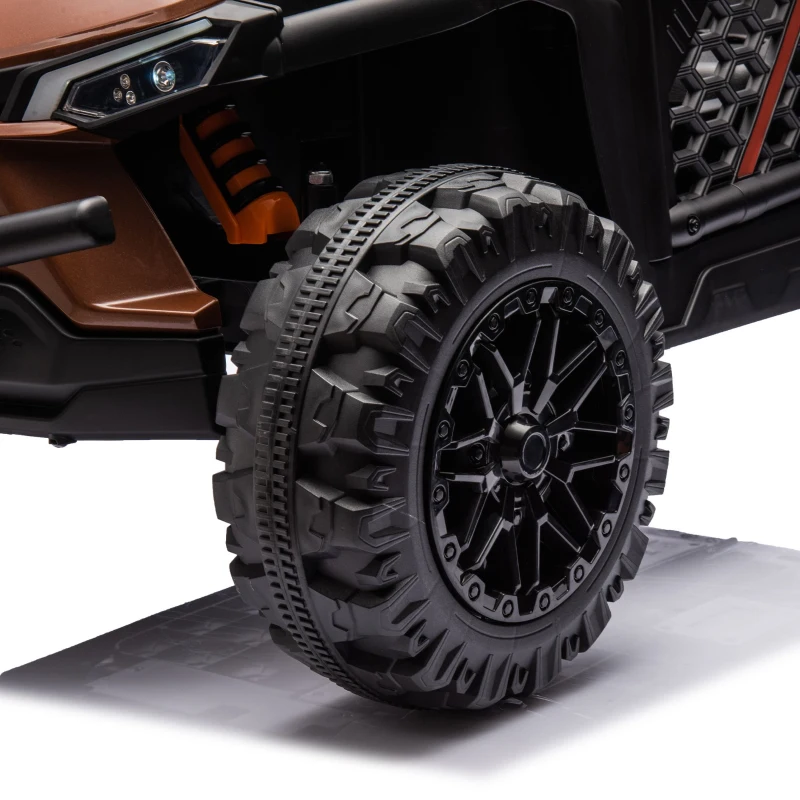 24V Kids Ride On UTV with Adjustable Speed, Bluetooth, Multimedia Player, and Rear Storage, Electric Toy with Parent Control, for Ages 3+, Brown