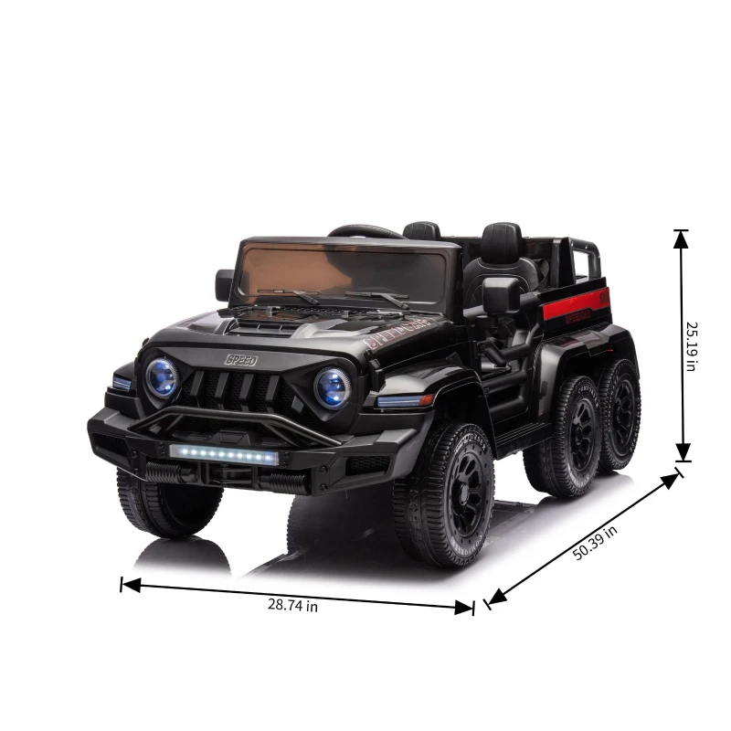 24V Battery Powered 4WD Ride On Car with Remote Control, Music and Lights, Five-Point Safety Belt, and Rocking Chair Mode, for Kids, Black