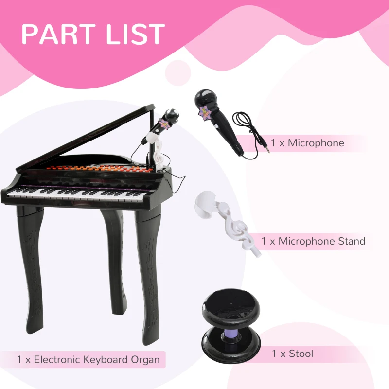 Qaba Mini Electronic Musical Piano 37 Key Keyboard Multifunction Kids Toy with Microphone Stool (Black)