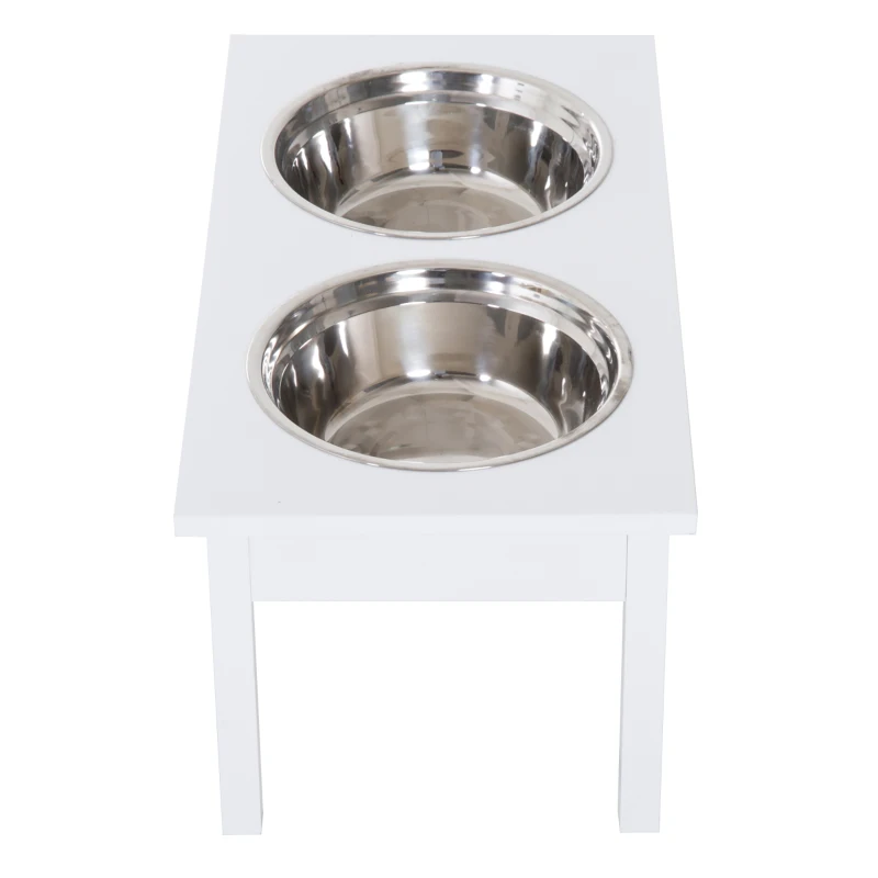 PawHut 23" Wooden Heavy Duty Dog Food Bowls Pet Elevated Feeding Station -White