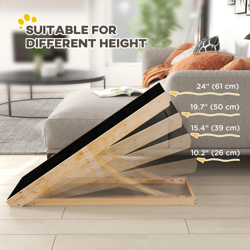 PawHut Dog Ramp Foldable Pet Ramp for Bed Couch, Height Adjustable, for Cats Large Dogs with Non Slip Carpeted Surface