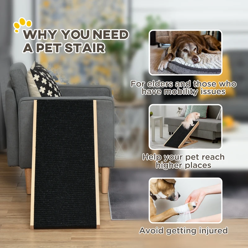 PawHut Dog Ramp Foldable Pet Ramp for Bed Couch, Height Adjustable, for Cats Large Dogs with Non Slip Carpeted Surface