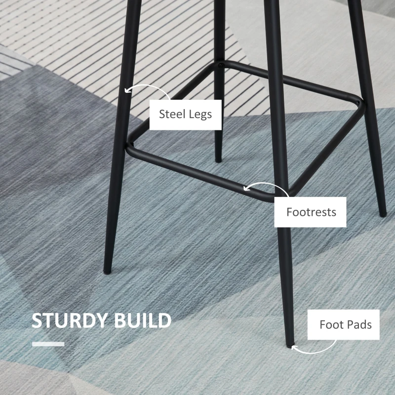 HOMCOM Retro Bar Stools Set of 2, Bar Chairs with Footrest, 30" (76 cm.) Kitchen Stools with Backs and Steel Legs, for Kitchen Island and Home Bar, Grey