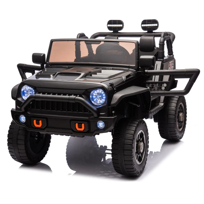 24V Parent Control 2-Seater Kids Ride On Truck with 200W Motors, Ride on Toys with LED Lights, MP3, Bluetooth, for Kids Aged 3+, Black