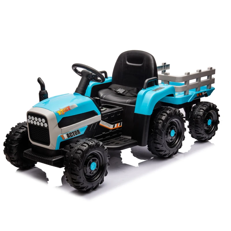 12V Battery Powered Ride-On Tractor with Trailer, Electric Toy with Remote Control, 3-Speed Adjustable, 2-Point Safety Belt, and Bluetooth, Blue