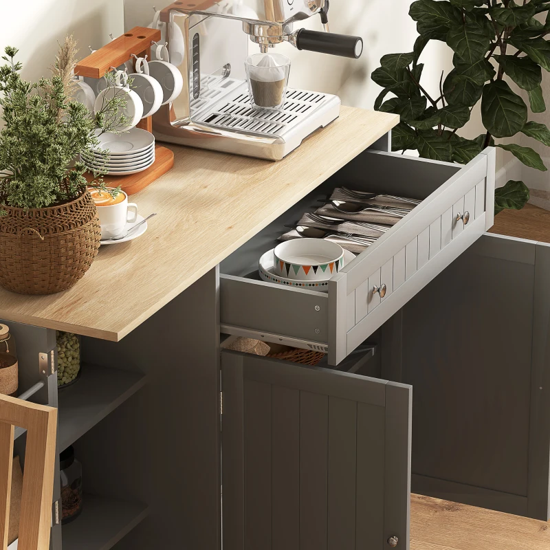 HOMCOM Modern Sideboard Cabinet, 41" Kitchen Buffet Cabinet with Drawer, Adjustable Shelf, 3 Doors for Dining Room, Gray