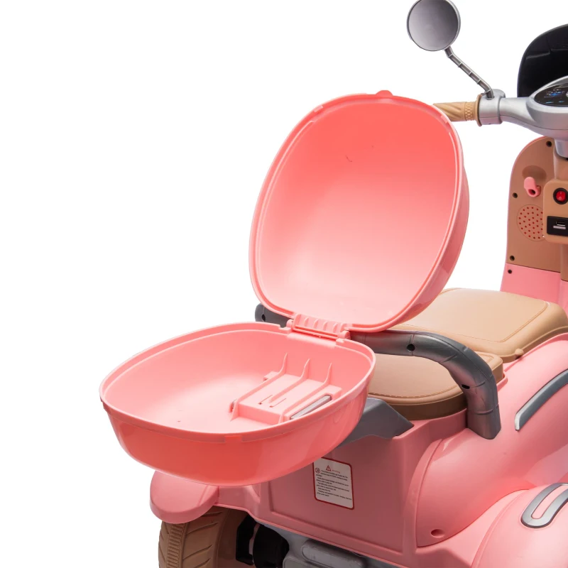 12V 2-Seater Kids Ride On Electric Motorcycle with Backseat Flip Adult Seat, Slow Start, Multifunction Player, and Oversized Storage Box, Pink