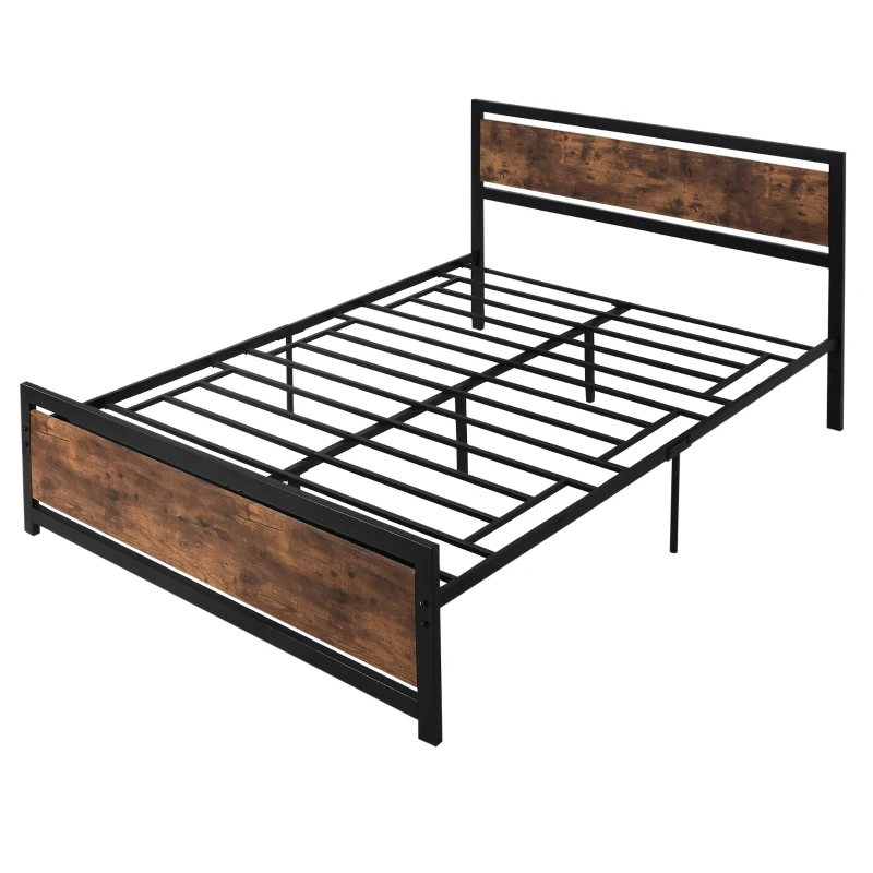 HOMCOM Queen Bed Frame with Headboard & Footboard, Strong Metal Slat Support Bed Frame w/ Underbed Storage Space, No Box Spring Needed, 63''x82''x40.5''