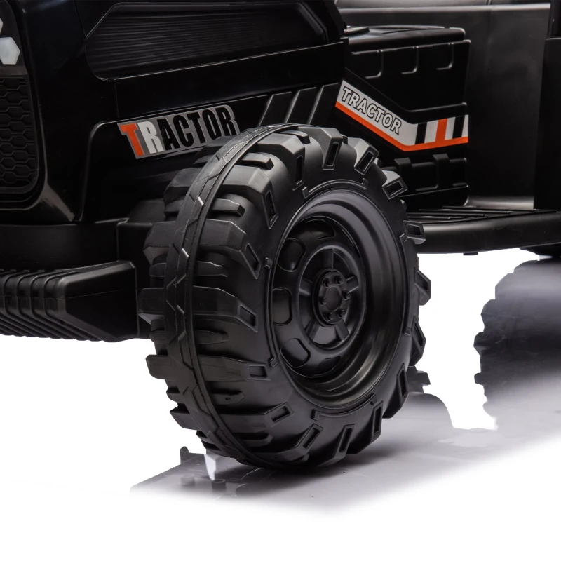 24V Remote Ride-On Tractor with Trailer, 3-Speed Adjustable, Battery Powered Electric Toy with USB, MP3, Bluetooth, LED Lights, for Kids, Black