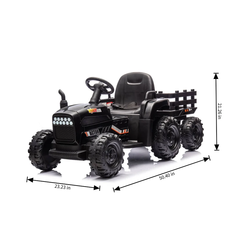 24V Remote Ride-On Tractor with Trailer, 3-Speed Adjustable, Battery Powered Electric Toy with USB, MP3, Bluetooth, LED Lights, for Kids, Black