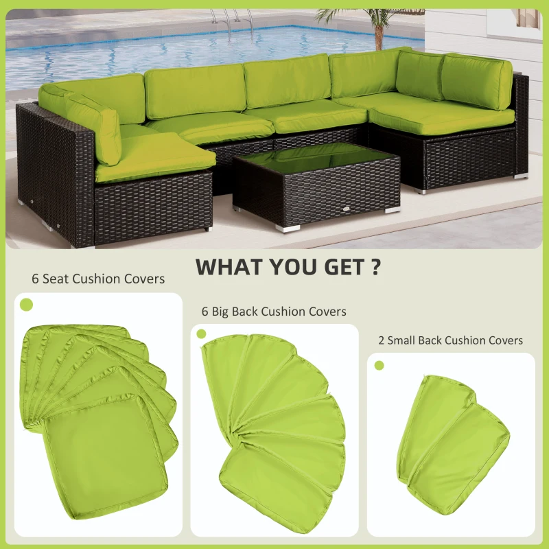 Outsunny Outdoor 14pc Patio Rattan Sofa Set Cushion Polyester Cover Replacement Set - No Cushion Included Light Green