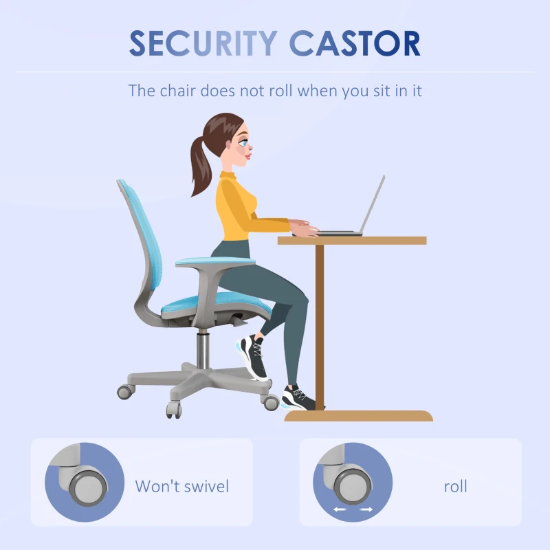 Vinsetto Office Chair, Small Computer Desk Chair with Mesh Back, Swivel Castors, Arm, Light Blue