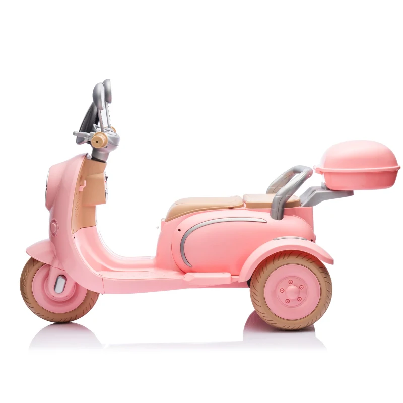 12V 2-Seater Kids Ride On Electric Motorcycle with Backseat Flip Adult Seat, Slow Start, Multifunction Player, and Oversized Storage Box, Pink