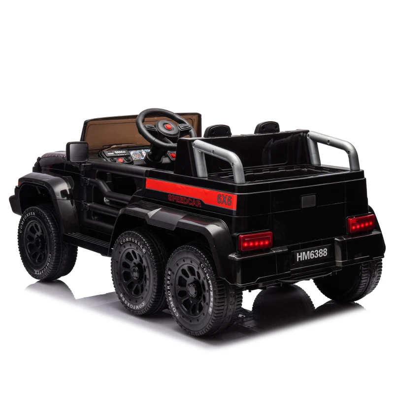 24V Battery Powered 4WD Ride On Car with Remote Control, Music and Lights, Five-Point Safety Belt, and Rocking Chair Mode, for Kids, Black