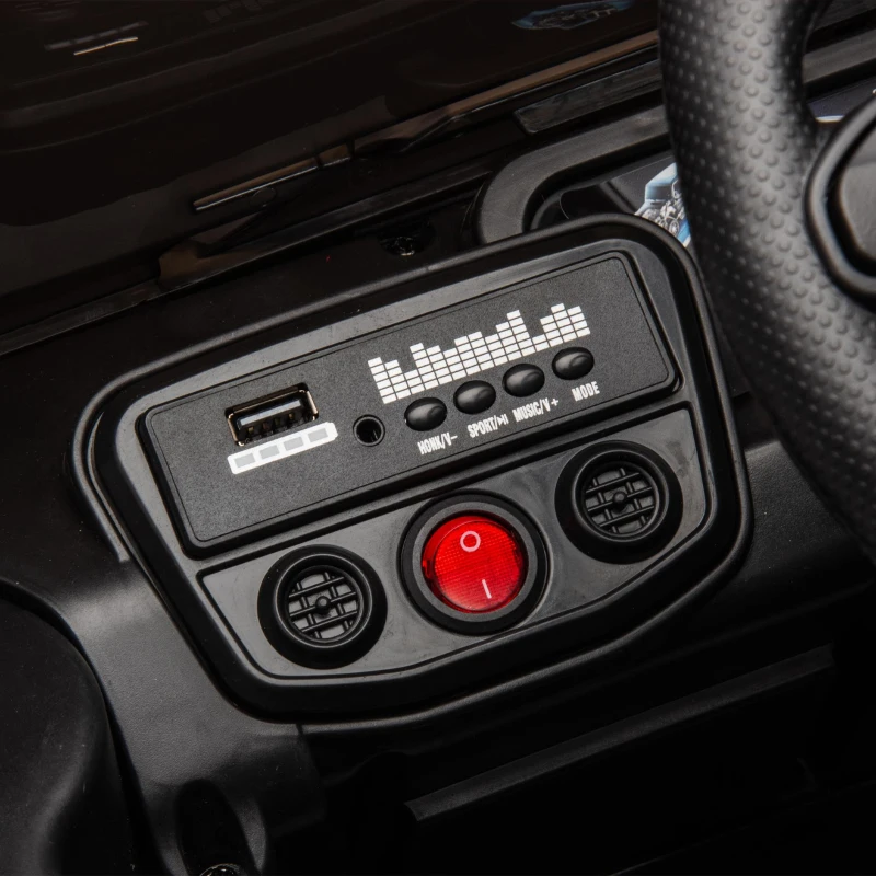 24V Battery Powered 4WD Ride On Car with Remote Control, Music and Lights, Five-Point Safety Belt, and Rocking Chair Mode, for Kids, Black