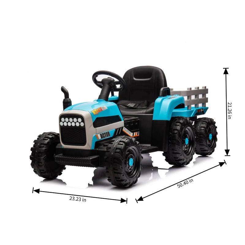 12V Battery Powered Ride-On Tractor with Trailer, Electric Toy with Remote Control, 3-Speed Adjustable, 2-Point Safety Belt, and Bluetooth, Blue