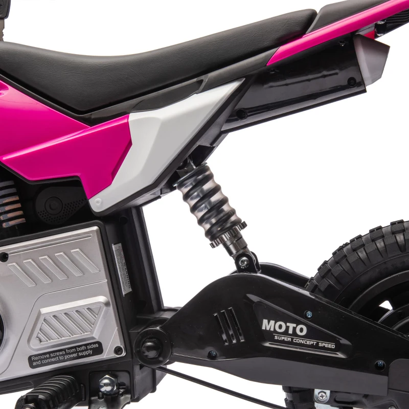 24V Kids Ride On Electric Motocross Motorcycle with High Speed Hub Motor, Adjustable Speed, Rear Wheel Shock Absorber, for Ages 5-15, Pink