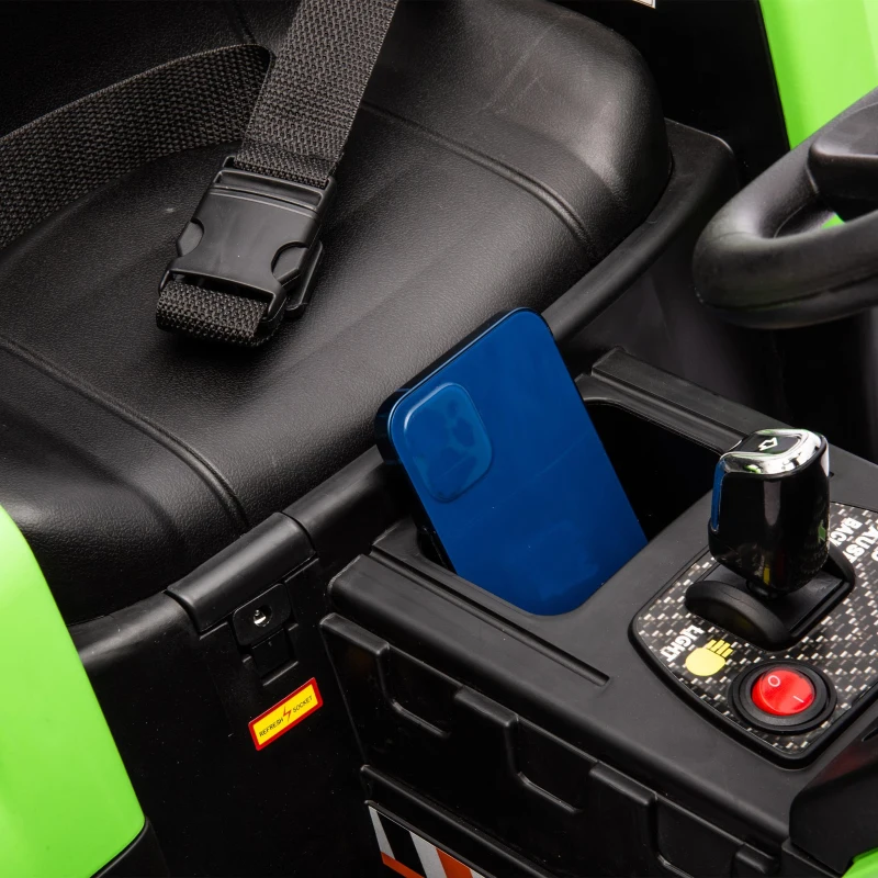 12V Ride-On Tractor with Trailer and Safety Belt, Battery Powered Electric Toy with 3-Speed, USB, MP3, LED Lights, for Kids Aged 3-6, Green