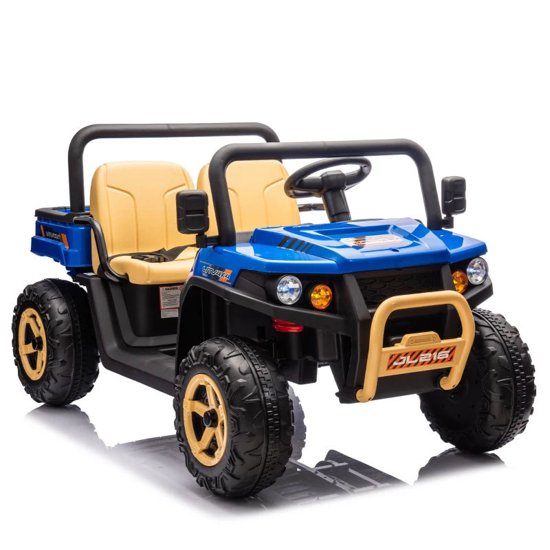 24V Remote Kids Ride On UTV with 2-Seater and Automatic Tipping Bucket, Ride On Dump Truck with Slow Start, LED Lights, for Ages 3-8, Blue