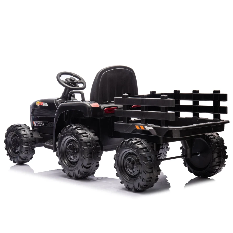 24V Remote Ride-On Tractor with Trailer, 3-Speed Adjustable, Battery Powered Electric Toy with USB, MP3, Bluetooth, LED Lights, for Kids, Black