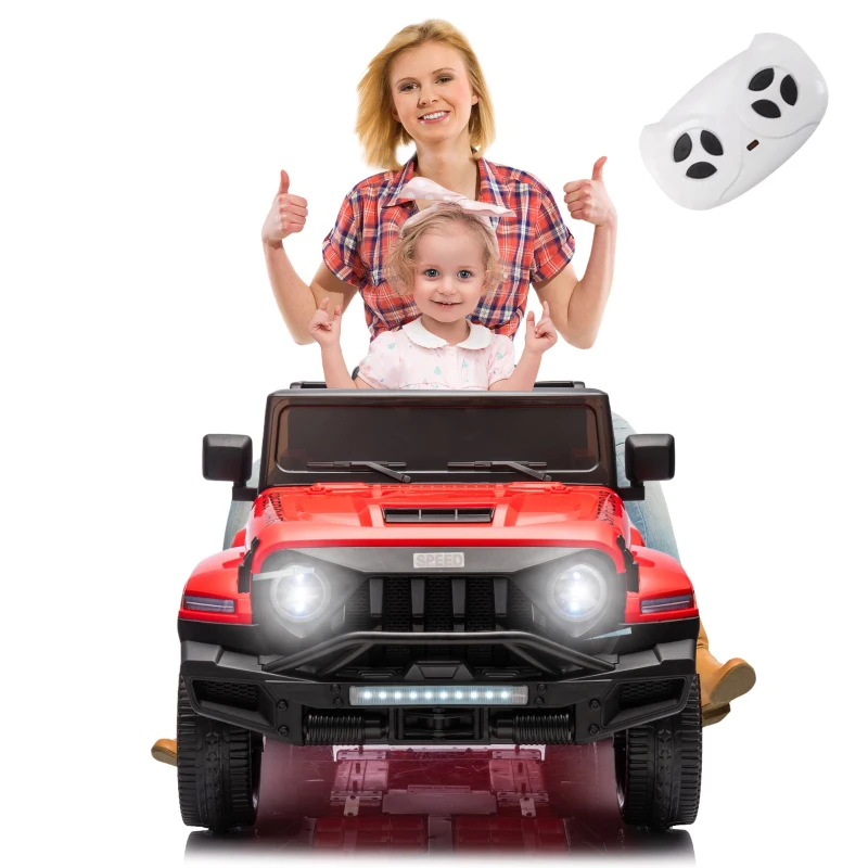24V Battery Powered Ride On Car with Remote Control and Five-Point Safety Belt, Toy Car with Music, Lights, Rocking Chair Mode, for Kids, Red