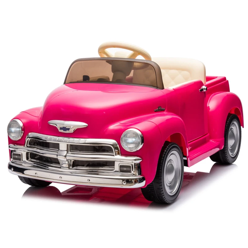 12V Vintage Kids Ride On Truck Car with Parental Control, Licensed Chevrolet 3100 Pickup with 3-Speed, LED Lights, Bluetooth, for Ages 3+, Pink