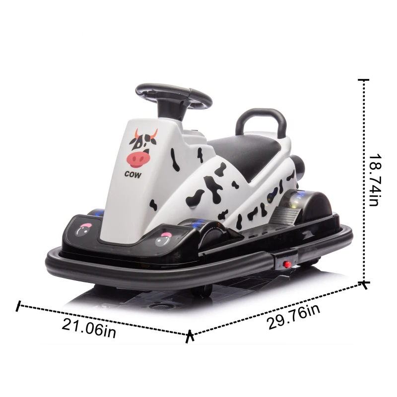 12V Kids Ride On Bumper Car with 360° Rotation, Sound Effects, LED Lights, and Customizable Stickers for Ages 3-5, 30" L x 21" W x 19" H, White