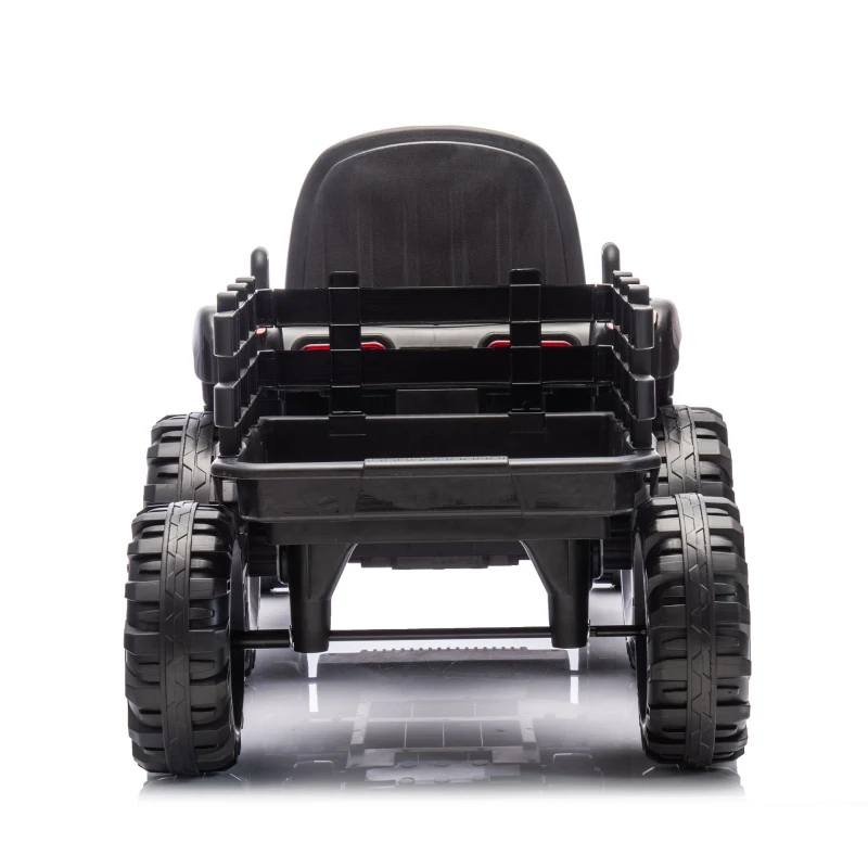 24V Remote Ride-On Tractor with Trailer, 3-Speed Adjustable, Battery Powered Electric Toy with USB, MP3, Bluetooth, LED Lights, for Kids, Black
