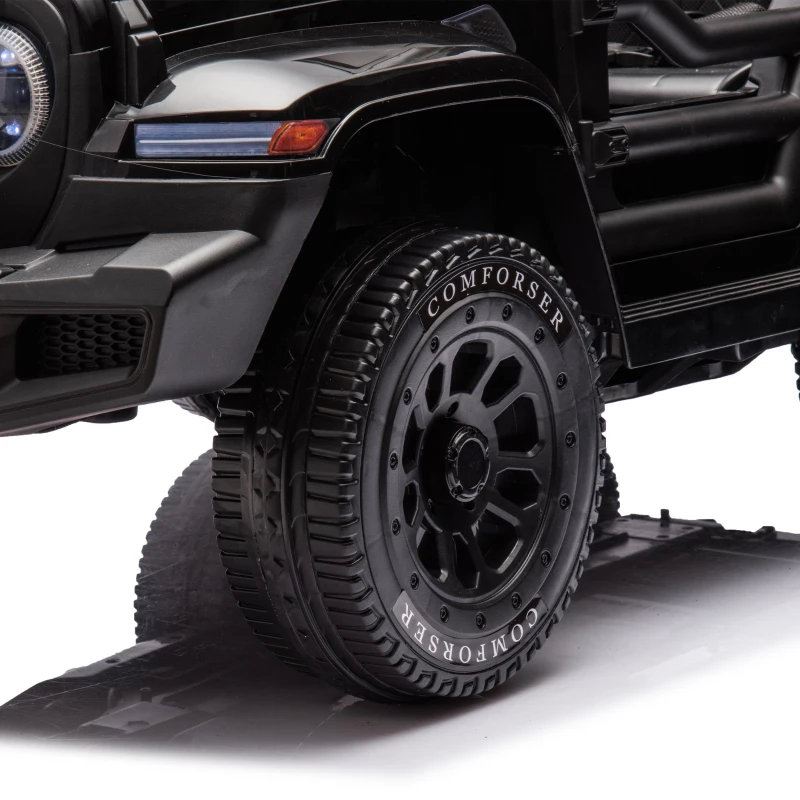 24V Battery Powered 4WD Ride On Car with Remote Control, Music and Lights, Five-Point Safety Belt, and Rocking Chair Mode, for Kids, Black