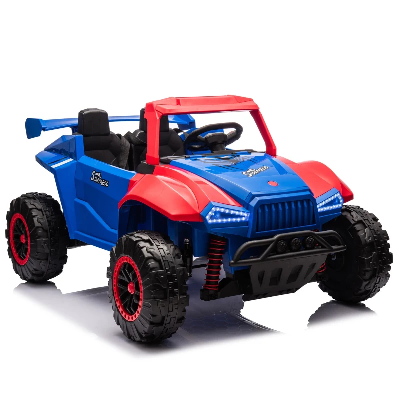 24V 2-Seater Kids Ride On Electric Car with Parent Control, Police Car Design Ride on Toys with Bluetooth, MP3, USB/TF, LED Lights, Blue+Red