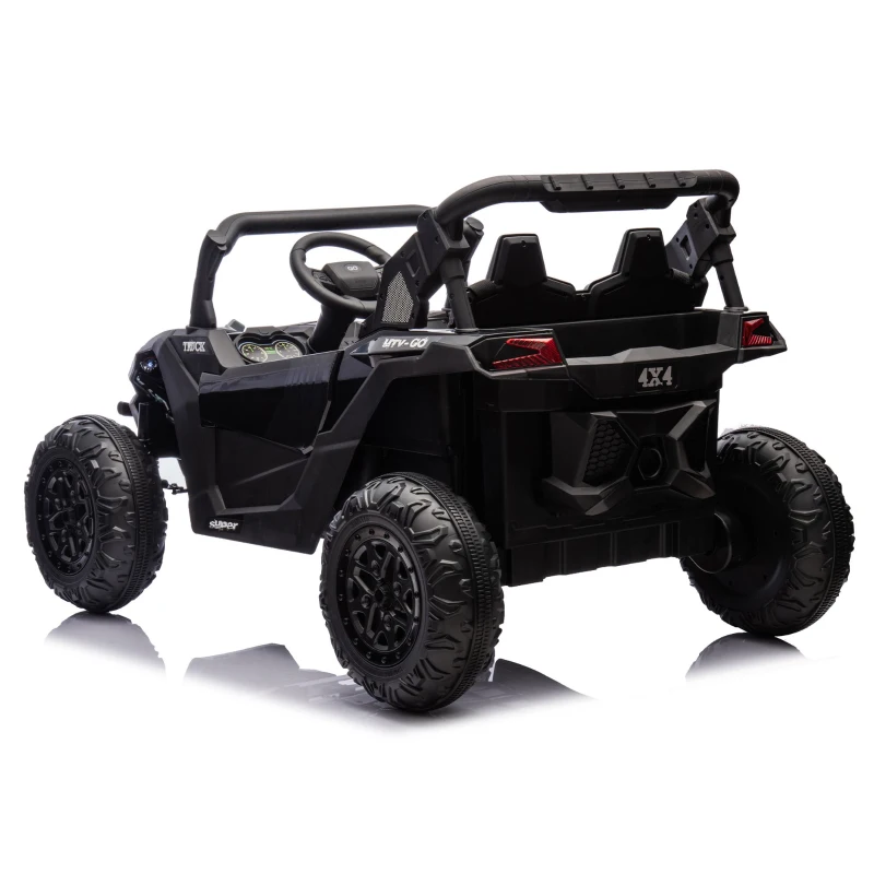 24V Remote Control 2-Seater Kids Ride On UTV with Slow Start, Anti-Collision Bar, Ride on Toys with Storage Space, USB, Bluetooth, Black
