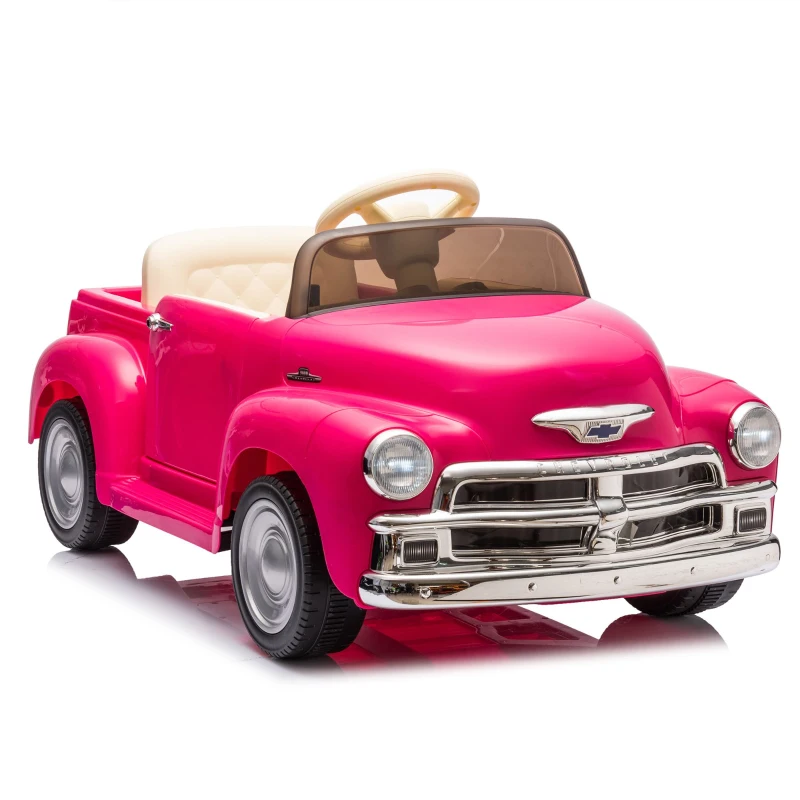 12V Vintage Kids Ride On Truck Car with Parental Control, Licensed Chevrolet 3100 Pickup with 3-Speed, LED Lights, Bluetooth, for Ages 3+, Pink
