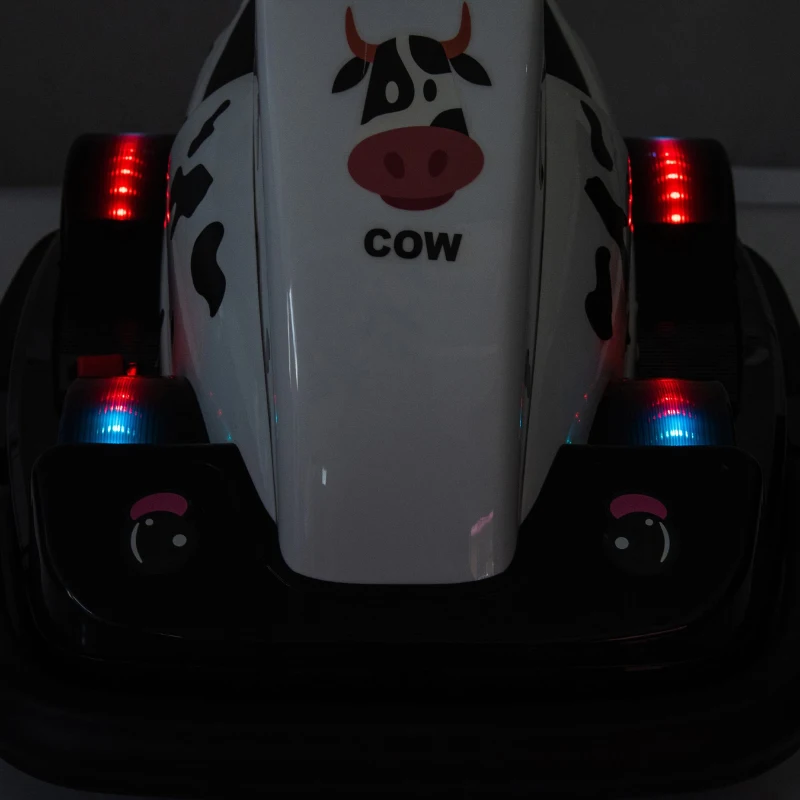 12V Kids Ride On Bumper Car with 360° Rotation, Sound Effects, LED Lights, and Customizable Stickers for Ages 3-5, 30" L x 21" W x 19" H, White