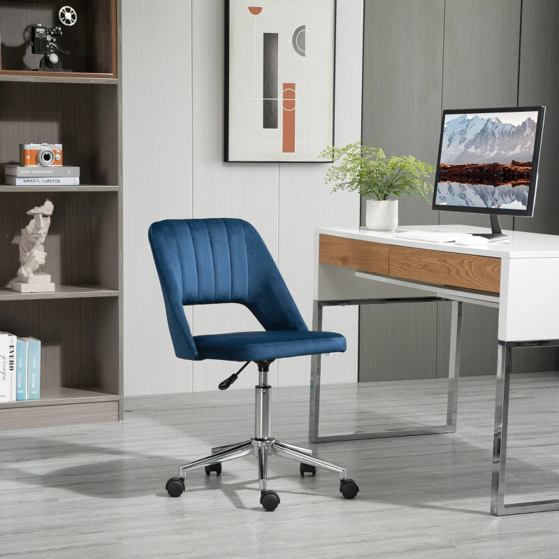 Vinsetto Mid Back Office Chair Velvet Fabric Swivel Scallop Shape Computer Desk Chair, Blue