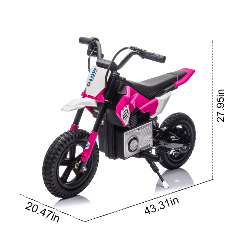 24V Kids Ride On Electric Motocross Motorcycle with High Speed Hub Motor, Adjustable Speed, Rear Wheel Shock Absorber, for Ages 5-15, Pink