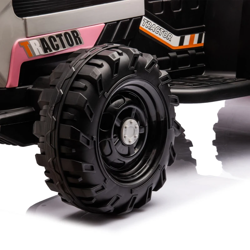 24V Battery Powered Electric Toy with 3-Speed Adjustable and Remote Control, Ride-On Tractor with Trailer, USB, MP3, LED Lights, for Kids, Pink