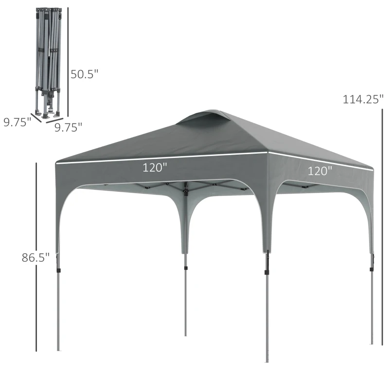 Outsunny 10' x 10' Pop Up Canopy Tent with Wheeled Carry Bag and 4 Sand Bags, Instant Sun Shelter, Tents for Parties, Height Adjustable, for Outdoor, Garden, Patio, Dark Grey