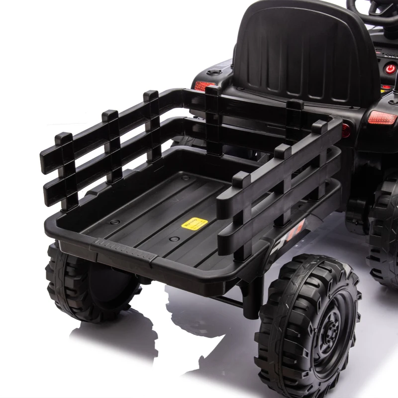 24V Remote Ride-On Tractor with Trailer, 3-Speed Adjustable, Battery Powered Electric Toy with USB, MP3, Bluetooth, LED Lights, for Kids, Black