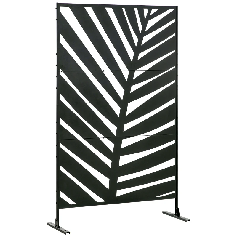 Outsunny Metal Outdoor Privacy Screen, 48" x 78" H Decorative Outdoor Divider with Stand and Expansion Screws, Freestanding Privacy Panel for Garden Backyard Deck Pool, Banana Leaf