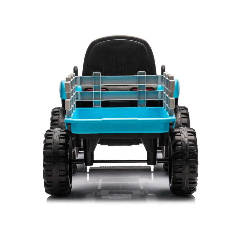 12V Battery Powered Ride-On Tractor with Trailer, Electric Toy with Remote Control, 3-Speed Adjustable, 2-Point Safety Belt, and Bluetooth, Blue