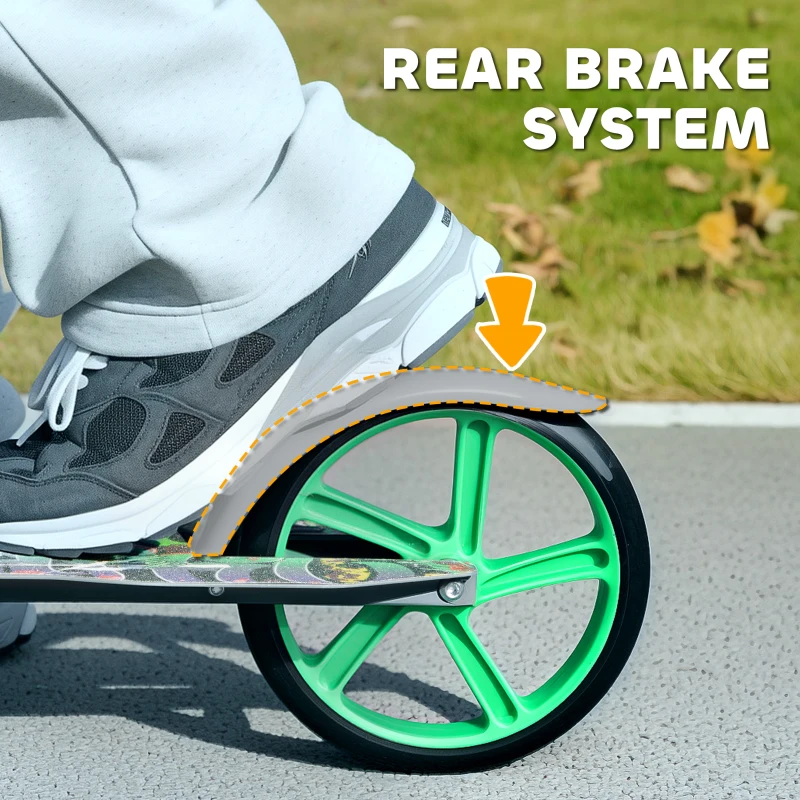 Qaba Kick Scooter for Kids Ages 6-12 with Adjustable Height, Rear-Fender Brake, 200mm Big Wheel, Foldable Design, Green