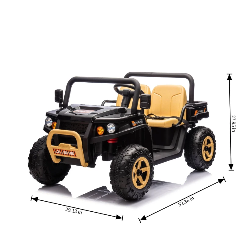 24V Remote Kids Ride On UTV with 2-Seater and Automatic Tipping Bucket, Ride On Dump Truck with Slow Start, LED Lights, for Ages 3-8, Black