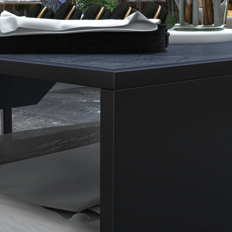 Outsunny Fire Pit Coffee Table with Storage Shelf, Wood-burning Firepit with Spark Screen and Poker, Black