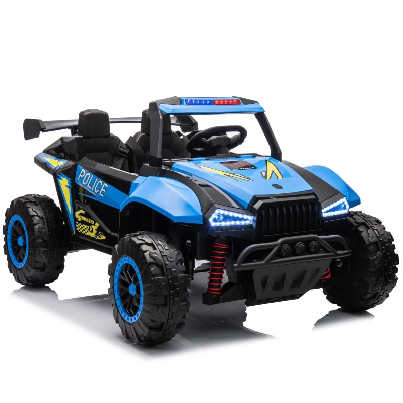 24V 2-Seater Police Car Design Kids Ride On Electric Car with Parent Control, Ride on Toys with Bluetooth, MP3, USB/TF, LED Lights, Blue