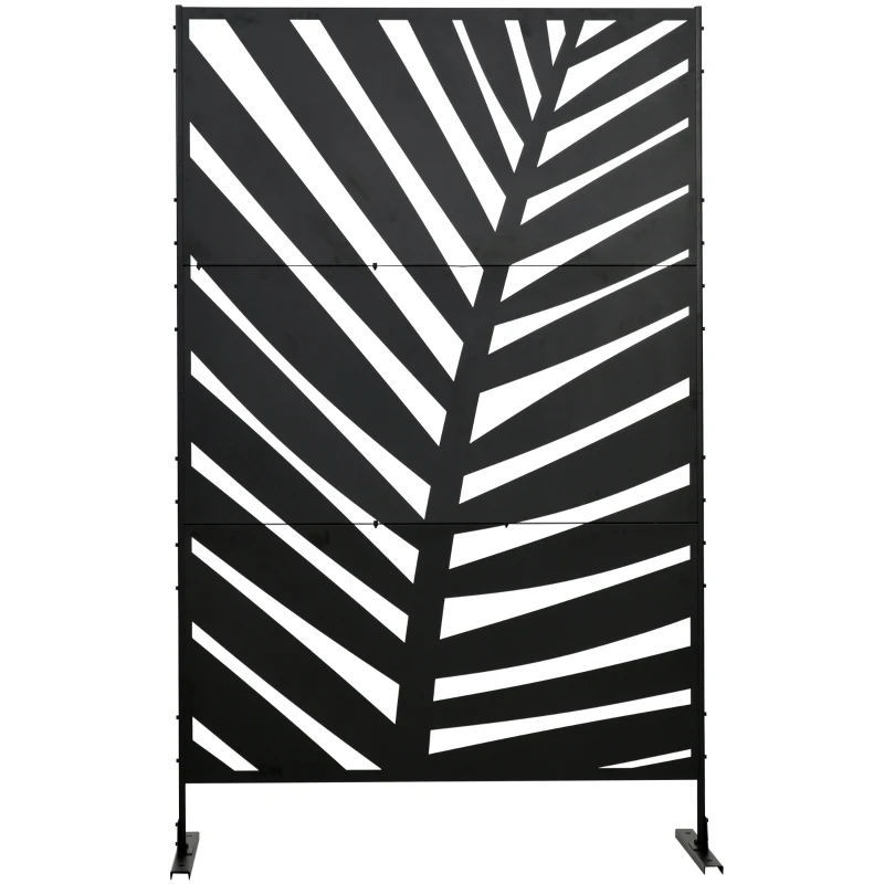 Outsunny Metal Outdoor Privacy Screen, 48" x 78" H Decorative Outdoor Divider with Stand and Expansion Screws, Freestanding Privacy Panel for Garden Backyard Deck Pool, Banana Leaf